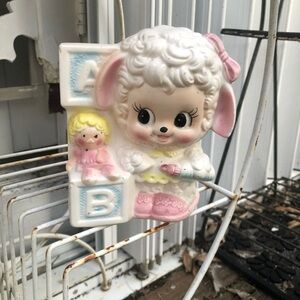 Lamb ABC Blocks Baby Planter Napco Pink Slipper C8580 Japan Vintage 50s 60s